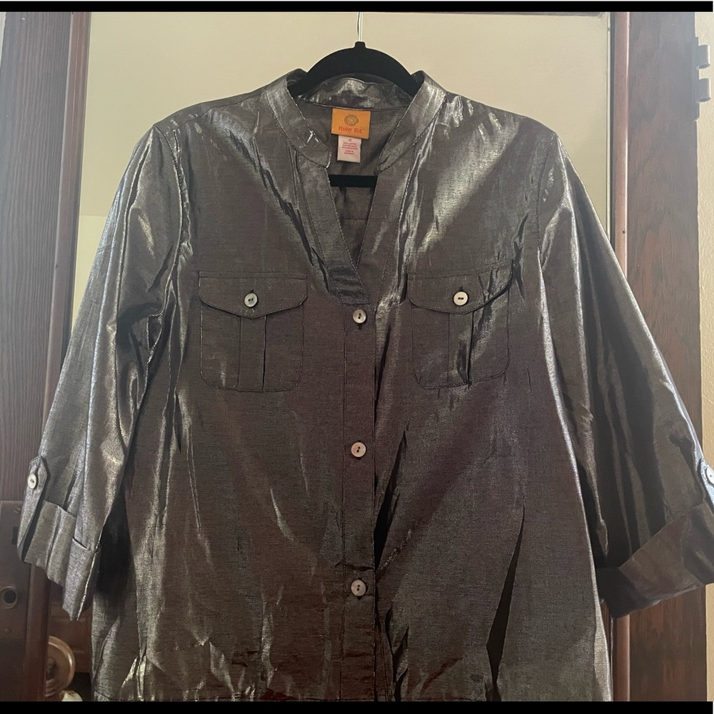 Ruby Rd. Silver metallic blouse